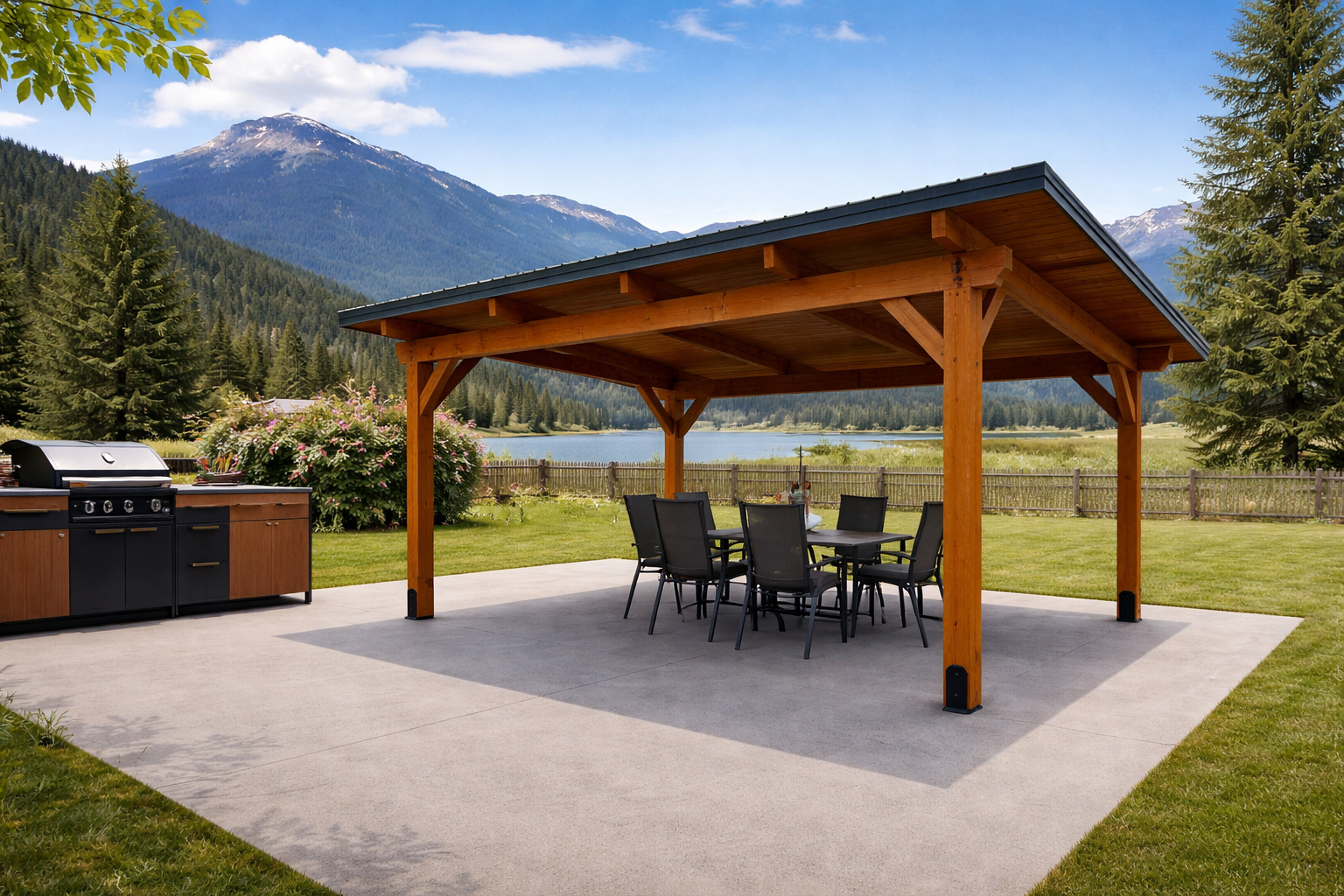 Mono Slope Timber Framed Pavilion with metal roof