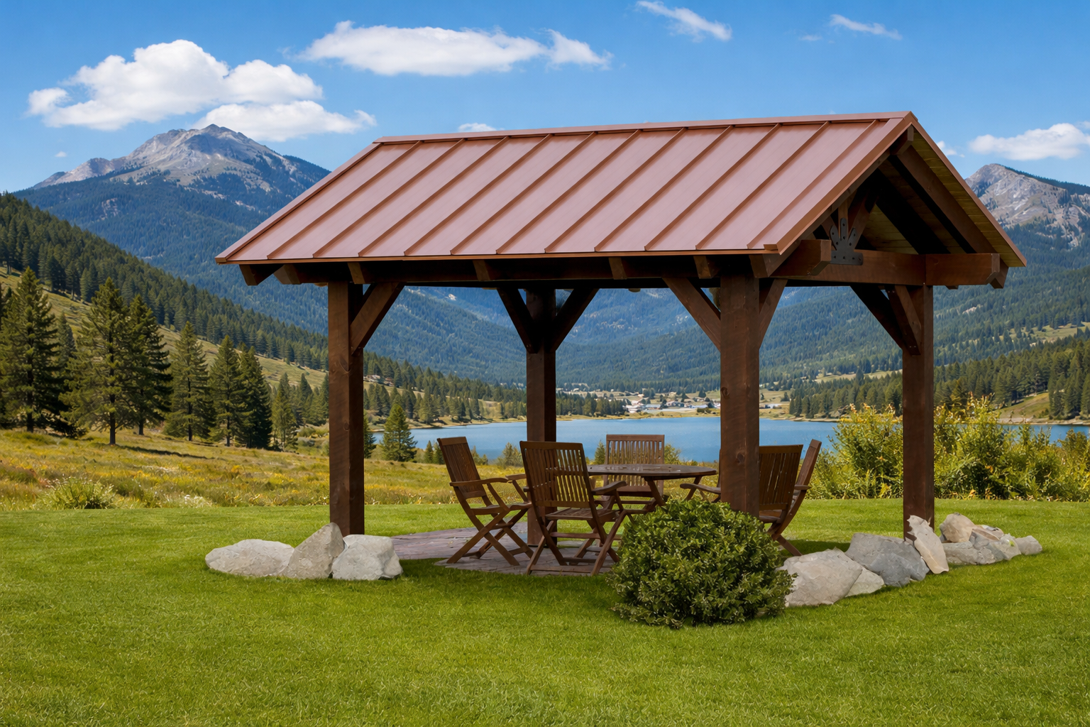 Timber Framed Pavilion with metal roof in montana